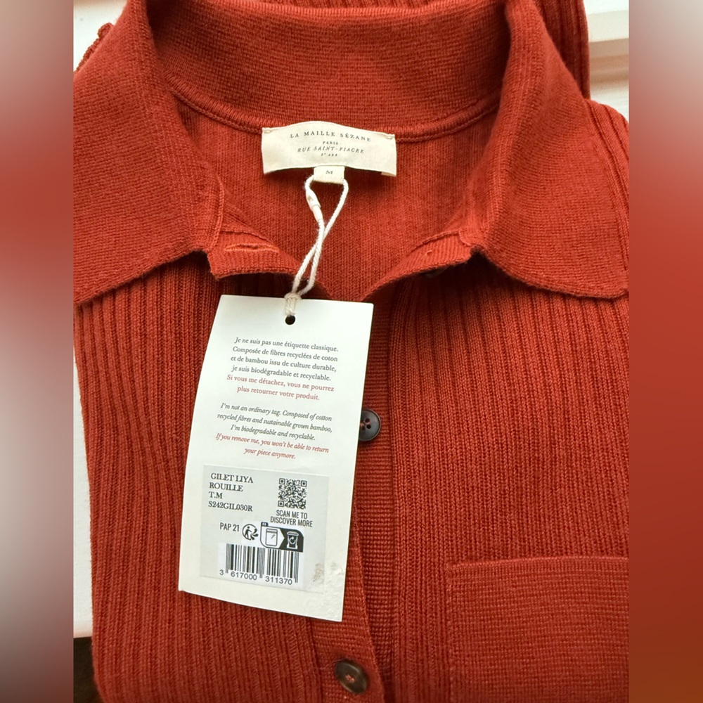 NWT Sezane Liya 100% merino wool cardigan in Rust medium NWT